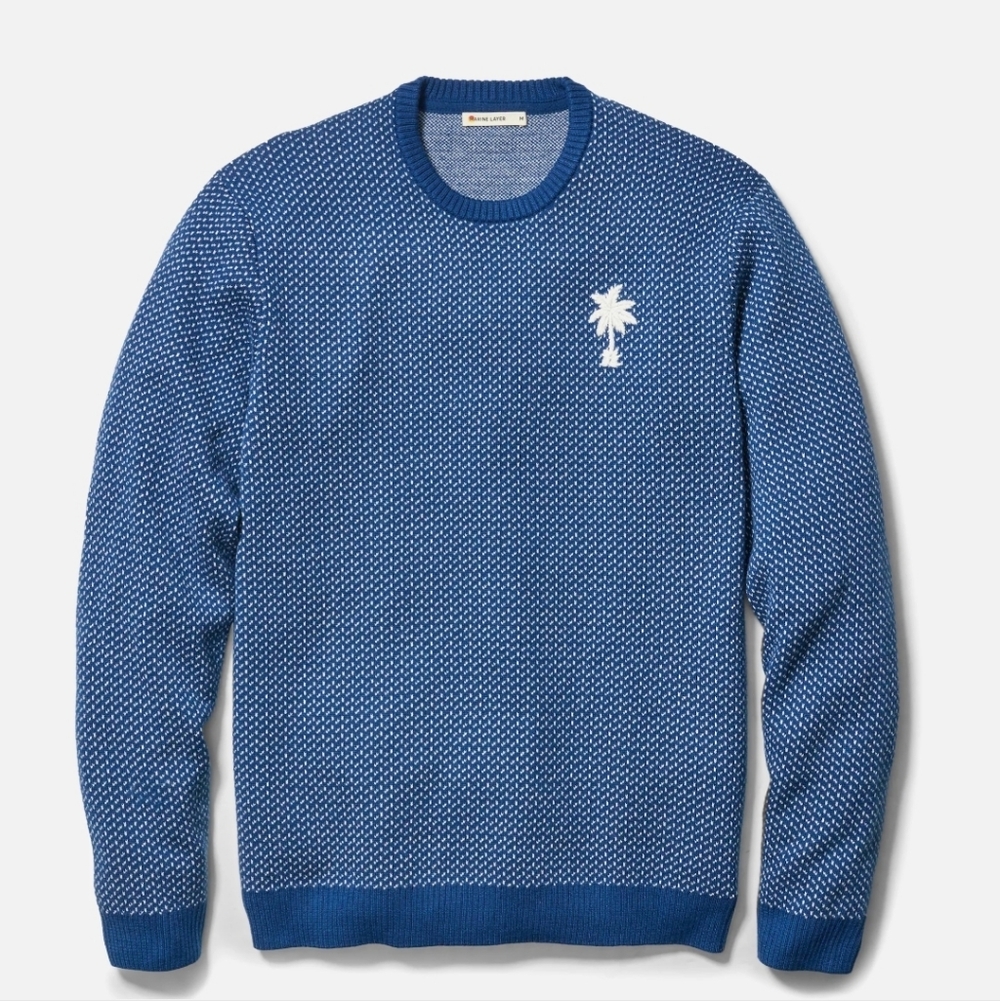 Marine Layer Birdseye Crewneck Sweater With Embroidered Palm Tree
